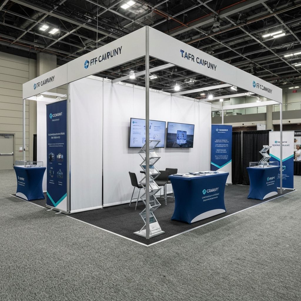 Professional trade show booth with fabric backdrop and retractable banners - Trade show displays Cypress TX